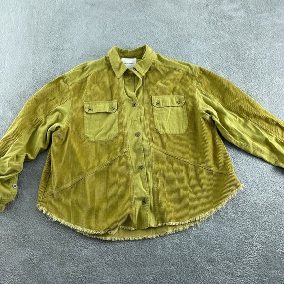 Thread & Supply Tops - Thread & Supply Gold Corduroy Button-Up Shirt W/ Frayed Hem Medium 2034